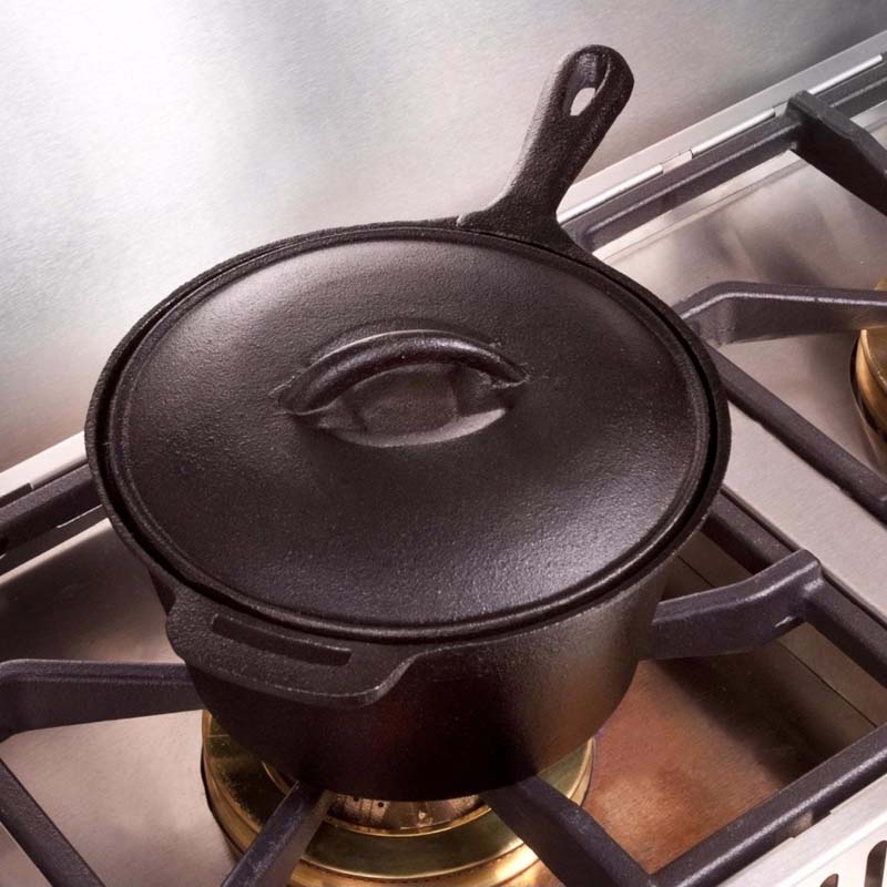 Cast Iron Sauce Cooking Pan With iron Handle and Lid