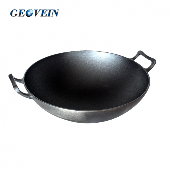 Geovein Pre-Seasoned Cast Iron Wok with two Handled