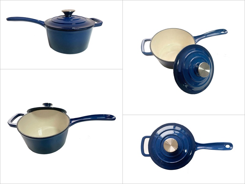  blue enameled cast iron round sauce pan