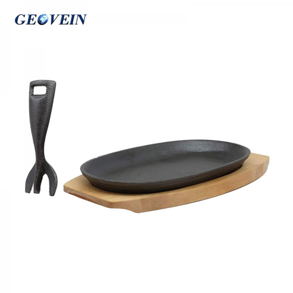 Steak Plate With Handle and Wooden Base