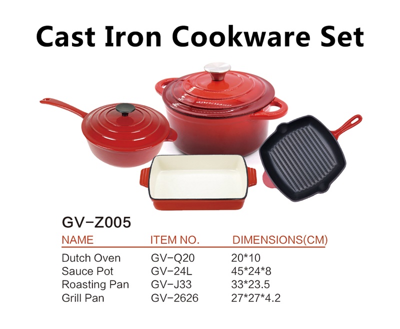 Customized Enamel Cast Iron Cookware Sets for Home kitchen and chef