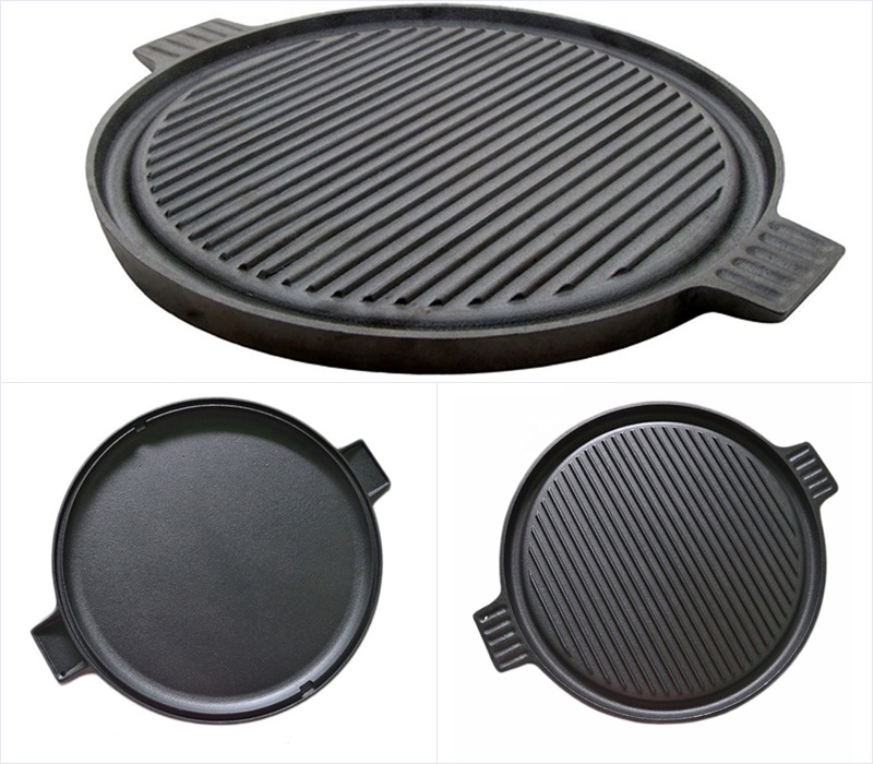 Round Cast Iron BBQ Grill and Griddle Kalbi Pan Black
