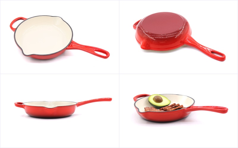 Geovein New Arrival Red 9 Inch Enameled Cast Iron Frying Pan Skillet