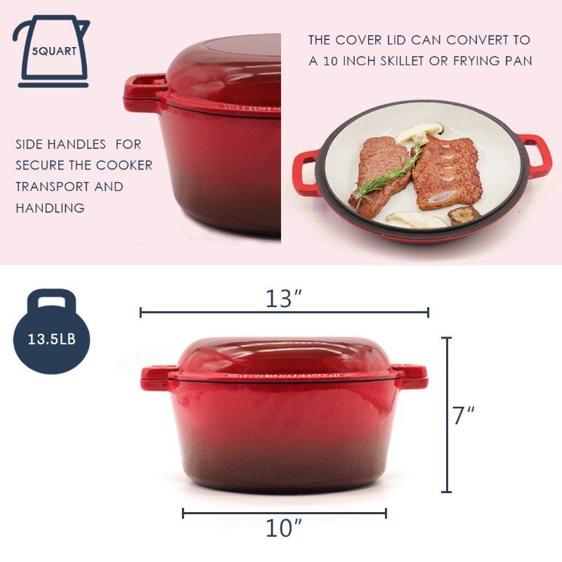Red Enameled Cst Iron Double Dutch Oven With Grill Lid (2).jpg