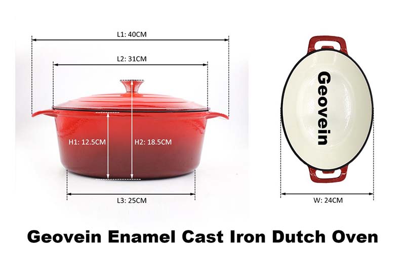 6.1 Quart Red Enameled Cast Iron Casserole Size