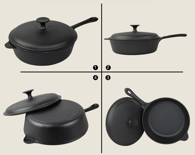 Seasoned 27cm 10.5inch Cast Iron sauce pan non-stick deep skillet with lid