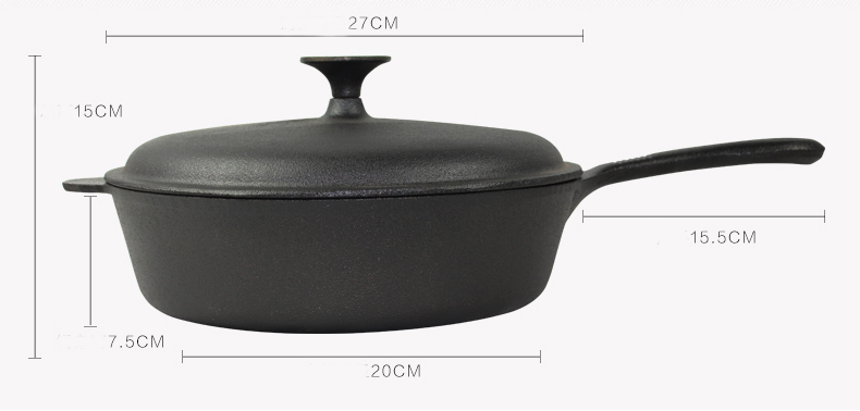 Seasoned 27cm 10.5inch Cast Iron sauce pan non-stick deep skillet with lid