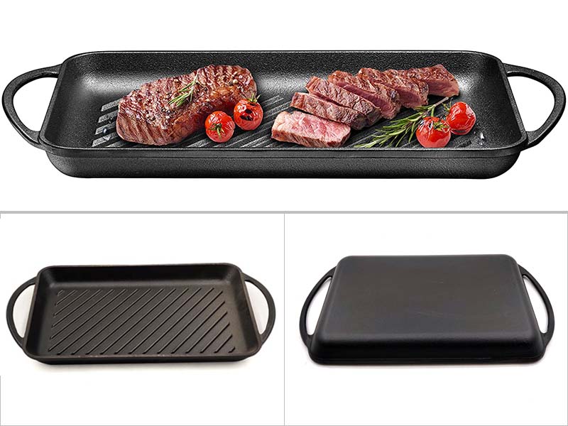 Cast-Iron Rectangular Grill Pan  with Two Loop Handles