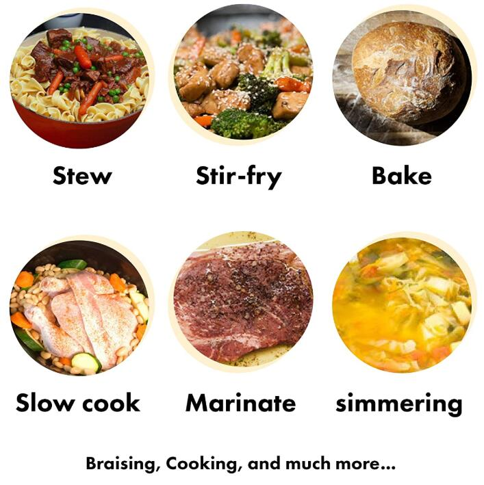 Multiple food making ways by enameled cast iron casserole dish