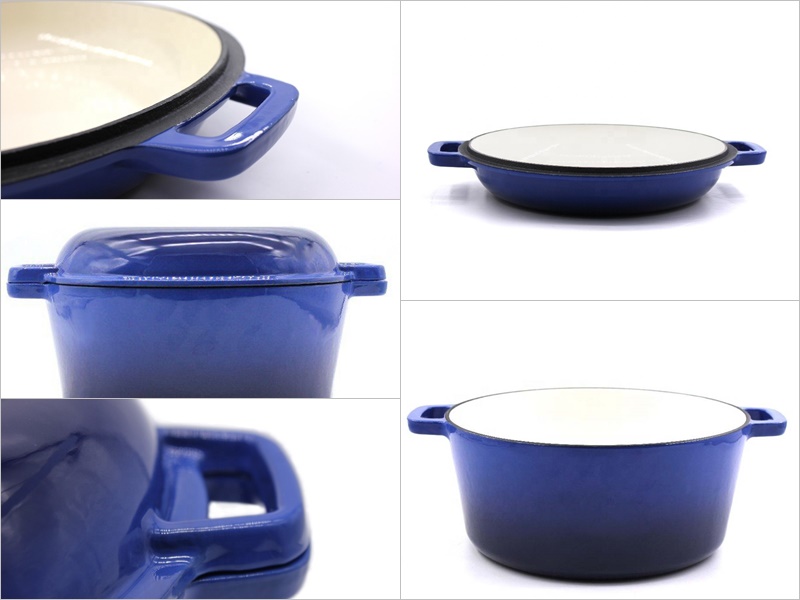 2 in 1 enameled cast iron double dutch oven with skillet GrillVersatility