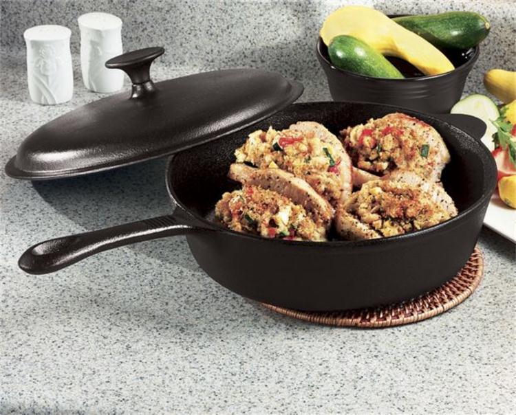 Seasoned 27cm 10.5inch Cast Iron sauce pan non-stick deep skillet with lid