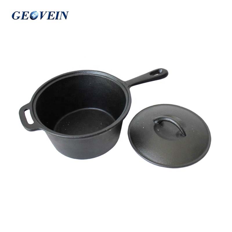 Cast Iron Sauce Cooking Pan With iron Handle and LidGeovein