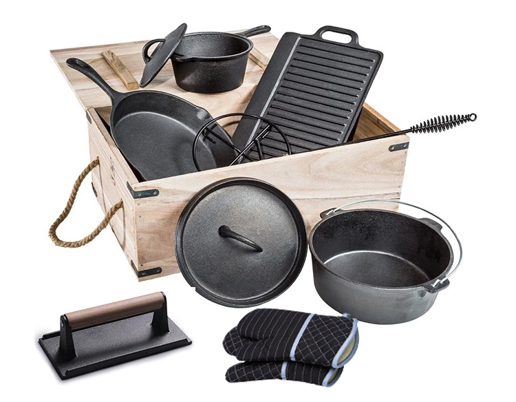 9 Piece Cast Iron Camping Cookware Set