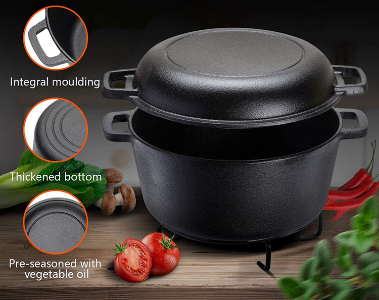 hot selling pre-seasoned 2 In 1 cast iron double dutch oven set combo cooker