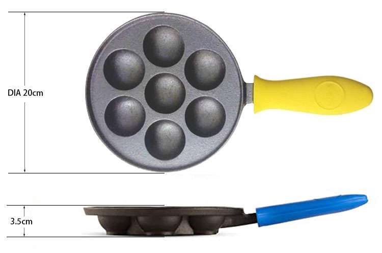 7 Holes Cast Iron Baking Pan With One Long Handle Size