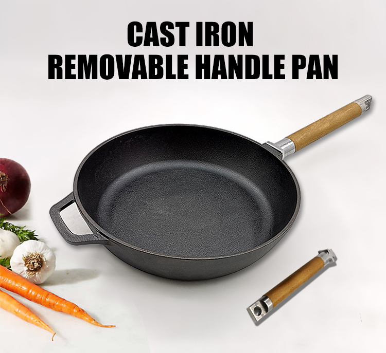 Cast Iron Skillet Cookware with Removable Wooden Handle