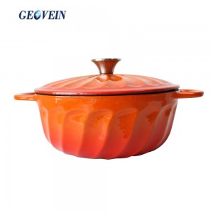 Cast Iron orange enamel big casserole with lid