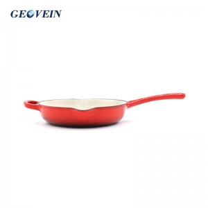 9 Inch Red Enameled Cast Iron Frying Pan Skillet