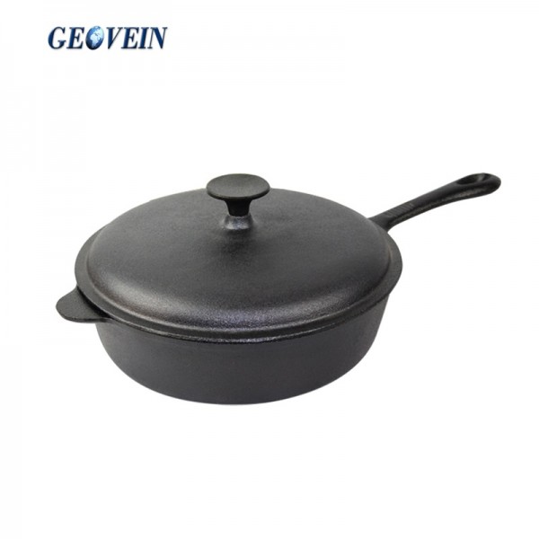 Cast Iron sauce pan non-stick deep skillet with lid