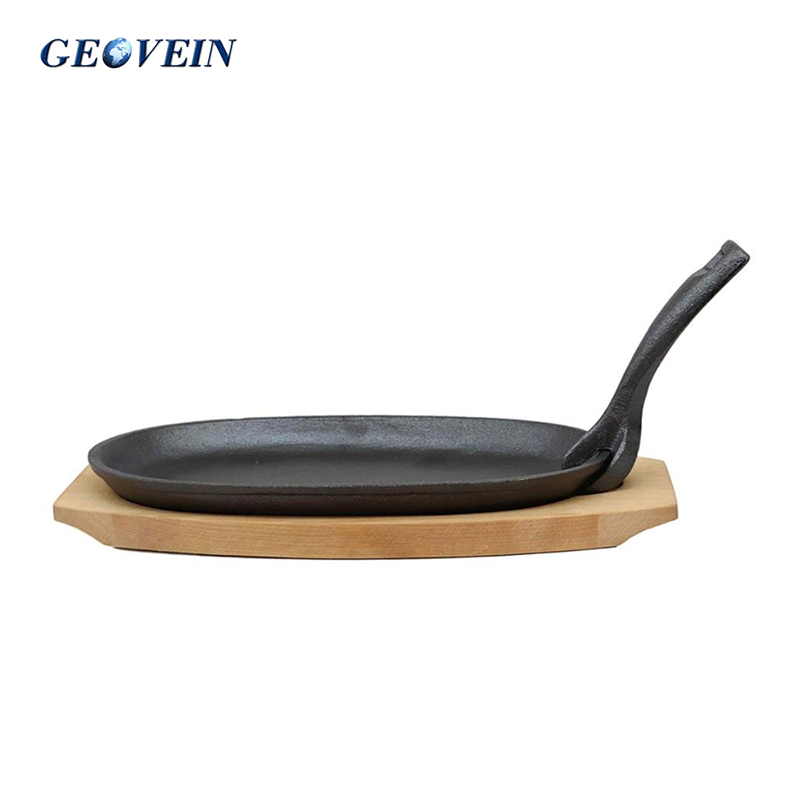 Cast Iron Steak Plate Steak Plate With Handle and Wooden Base For