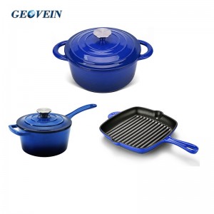 Customized Enamel Cast Iron Cookware Sets Casserole Sauce Pot and Grill Pan