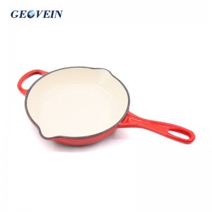 9 Inch Red Enameled Cast Iron Frying Pan Skillet