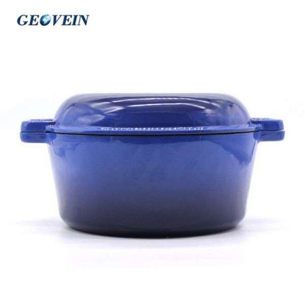 2 in 1 enameled cast iron double dutch oven with skillet Grill