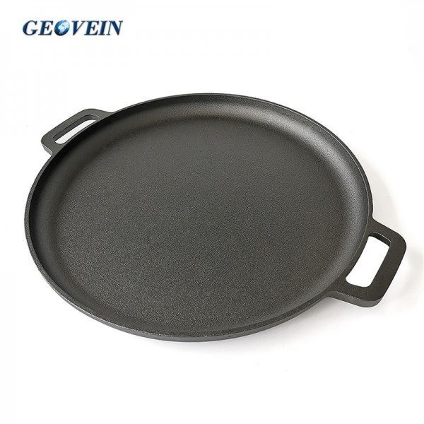 16 inch round shape cast iron pizza pan with handles