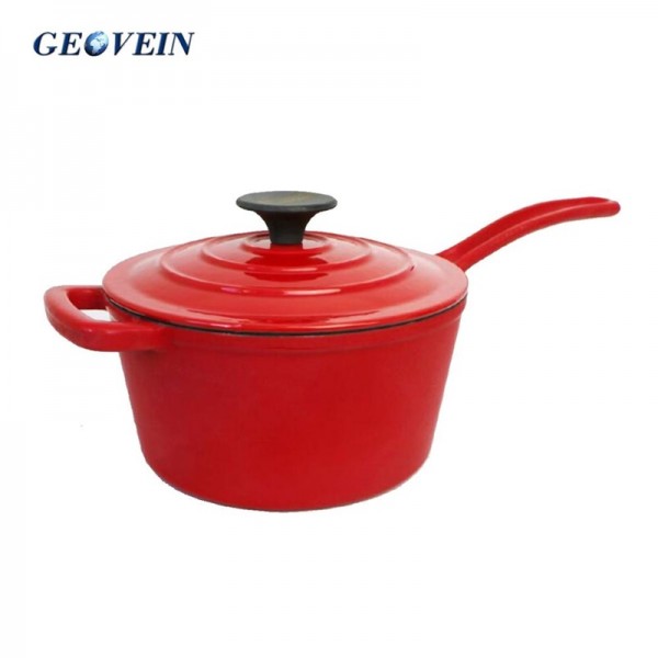 Best selling enameled cast iron round saucepan with long handle