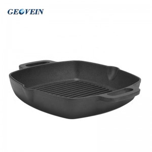 Square Cast Iron Grill Pan Steak Pan Pre-seasoned Grill Pan with Large Loop Handles