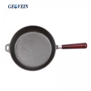 Cast Iron Round Frying Pan Wooden Handle