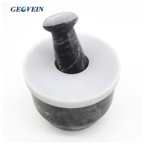 Granite Mortar and Pestle Set with Silicone Lid Mat and Spoon