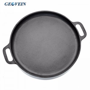 14 inch Cast Iron Grill Pan Pre-seasoned Baking Round Pizza Pan