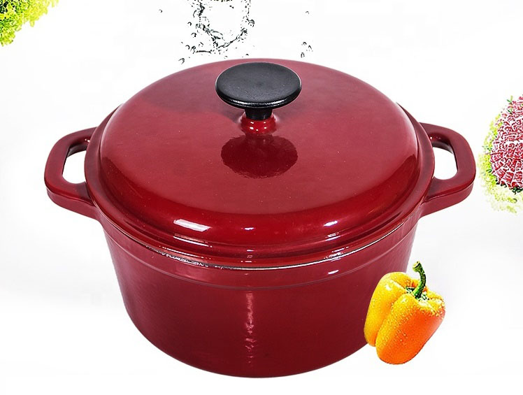 Enameled Cast Iron Dutch Oven With Knob and Loop Handles Red