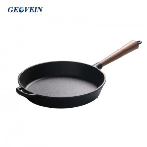 Cast Iron Round Frying Pan Wooden Handle