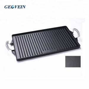 Reversible BBQ Plate Double Cast iron Grill Pan/Griddle Plate With Spring Handle