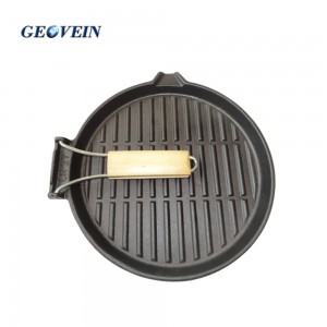 Round Cast Iron Grill Pan with Folding Handle