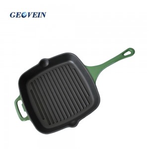 Enamel Cast Iron Square Griddle Pan/Grill with Pouring Spouts