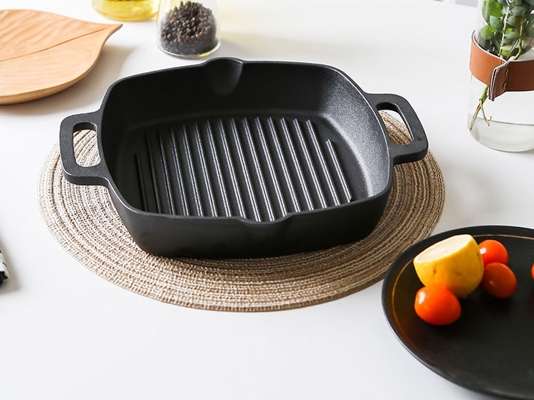 Square Cast Iron Grill Pan Steak Pan Pre-seasoned Grill Pan with Large Loop Handles