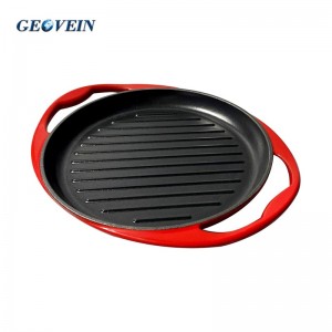 Round Enameled Heavy Duty Cast Iron Grill Pan with Double Handles
