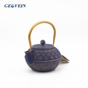 Cast Iron Tea Pot Enameled Coated Kettle with Strainer