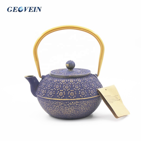 Cast Iron Tea Pot Enameled Coated Kettle with Strainer