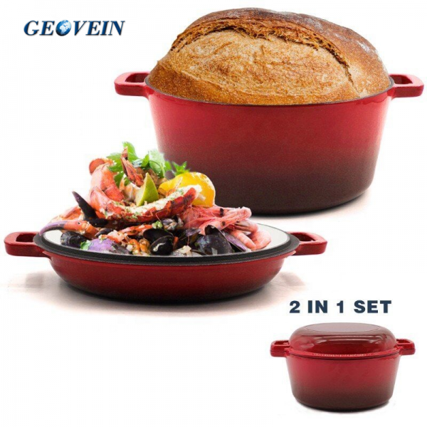 Enameled Cast Iron Bread Pan with Lid 11 inch red Bread Oven Cast