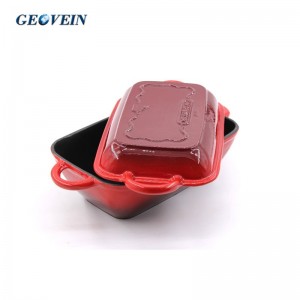 Red Color  2 in 1 Enameled Casserole Baking Pan With Griddle Lid