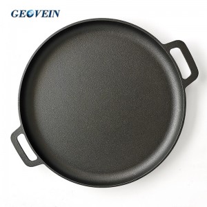 16 inch round shape cast iron pizza pan with handles