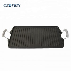 Reversible BBQ Plate Double Cast iron Grill Pan/Griddle Plate With Spring Handle