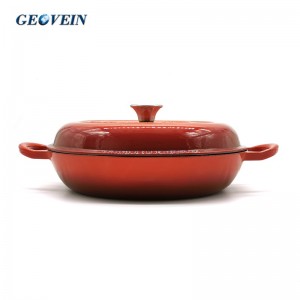 3.5 Quart Enamel Cast Iron shallow casserole braiser pan
