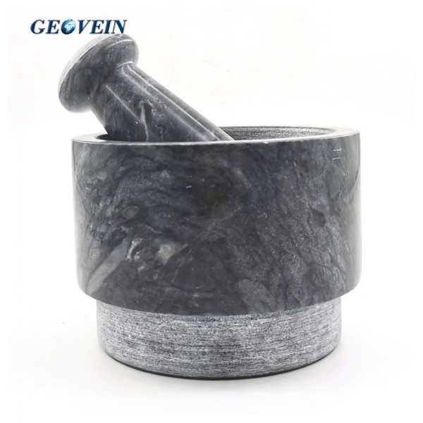 Granite Mortar and Pestle Set with Silicone Lid Mat and Spoon