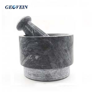 Granite Mortar and Pestle Set with Silicone Lid Mat and Spoon