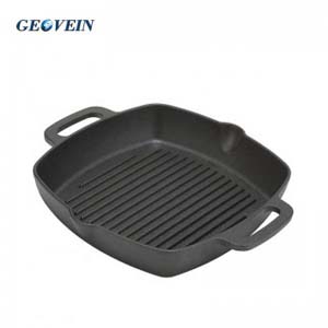 Square Cast Iron Grill Pan Steak Pan Pre-seasoned Grill Pan with Large Loop Handles